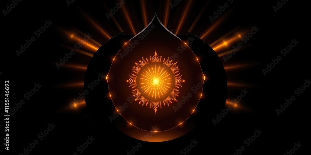 Poster a stunning abstract design features intricate glowing patterns and a central radiant light set again