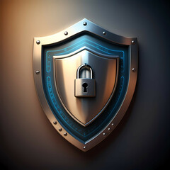 Secure login interface with a shield symbol, Cybersecurity, Data Privacy. Generative AI