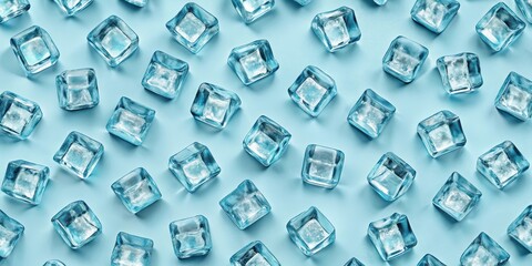 Seamless pattern of ice cubes on a light blue background, ice cubes, seamless, pattern, textured, cold, refreshing, chill, frosty, drink