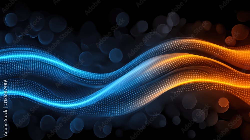 Poster vibrant swirling waves of blue and orange create an eye-catching abstract backdrop. the design featu