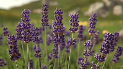 Obraz premium Field of blooming lavender plants