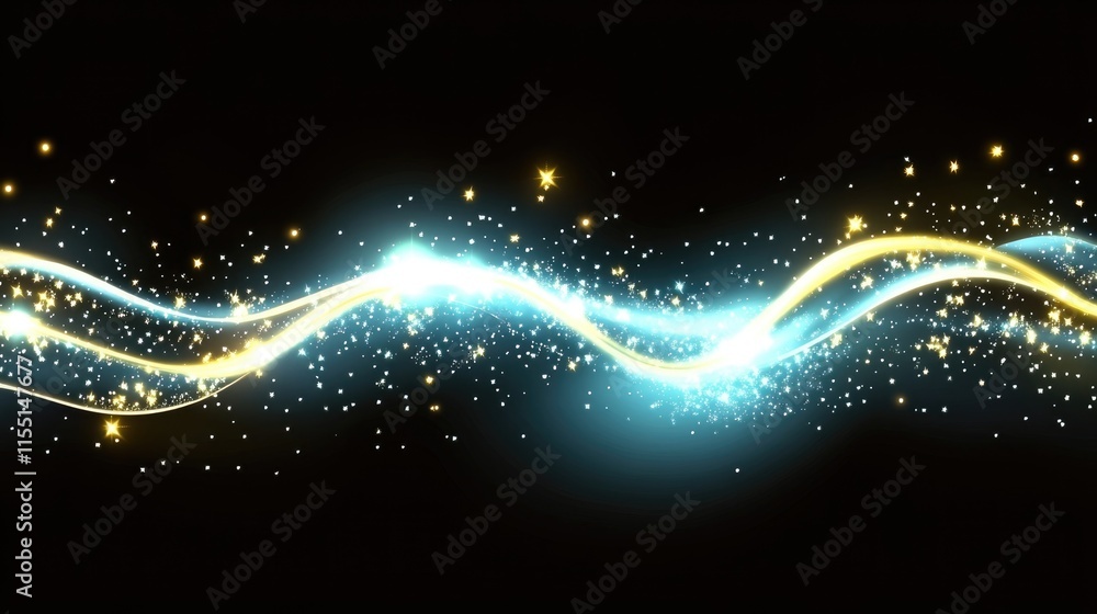 Poster delicate waves of luminous light intertwine with shimmering particles, forming an enchanting backdro