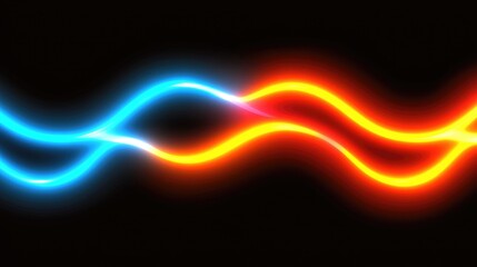 Vibrant blue and orange waves of light flow smoothly against a dark background, creating a dynamic and eye-catching visual effect that attracts attention