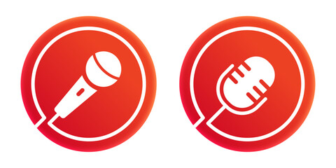 Voice recording podcast microphone mic icon. Red buttons symbol for apps and websites. Transparent background png vector illustration. UI UX element.