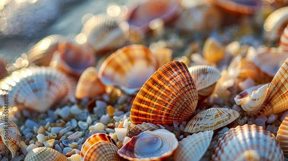 Aufkleber seashells dot the beach resembling the spherical shape of electron orbitals.