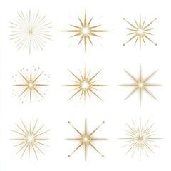 Fototapeta premium Nine golden starburst designs bring a festive and elegant touch to any celebration.