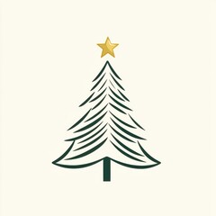 Fototapeta premium Illustration of a Christmas tree with a golden star top, on a light background, symbolizing the holiday season.