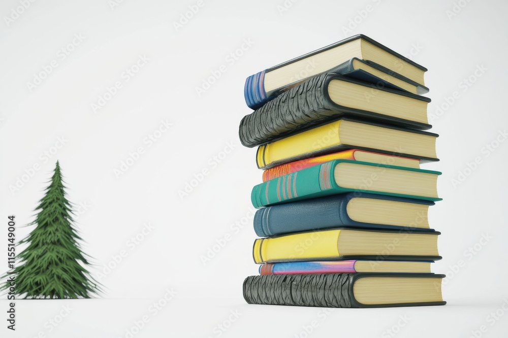 Poster A stack of colorful books against a minimalist background, evoking a sense of knowledge and learning.