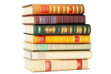 A stack of colorful classic books showcasing various spine designs and colors against a plain background.