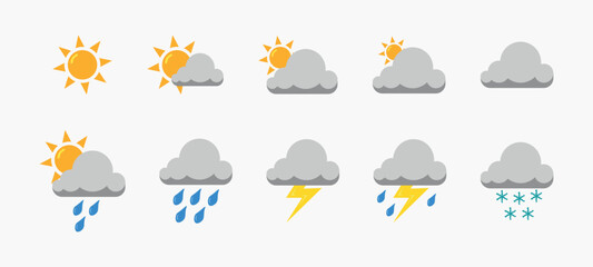 weather icon set with flat design style, climate change, weather forecast, 