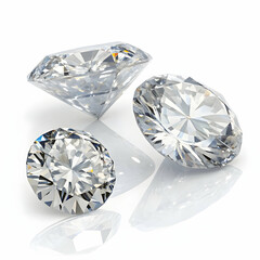 Brilliant Dazzling Diamonds Three Sparkling Gems, White Background
