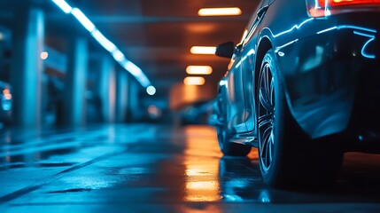 Fototapeta premium Car in Parking Garage at Night