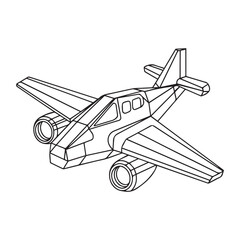 Aircraft Coloring Page. Cartoon Jet Fighter Outline Design. A military airplane is isolated on a white background.