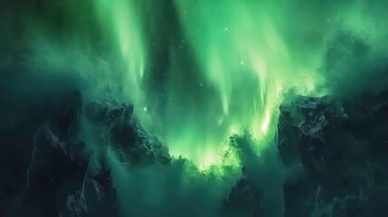 northern lights aurora borealis in vibrant green sky natural wonder night landscape