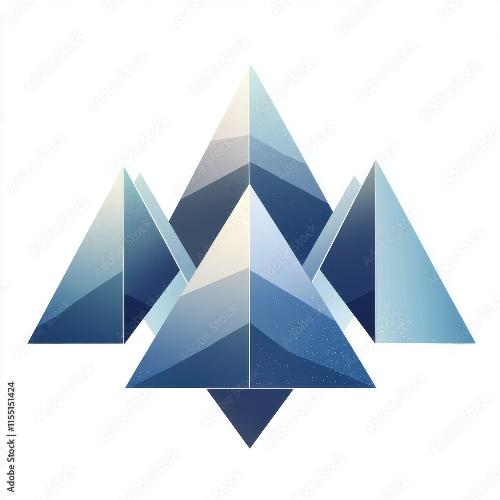 Poster a striking abstract design featuring layered blue pyramids, creating a sense of depth and tranquilit