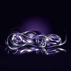Stylish modern car design with sleek lines and vibrant purple accents, set against a dark background.