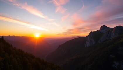 Majestic Mountain Sunrise Over Dramatic Valley Landscape