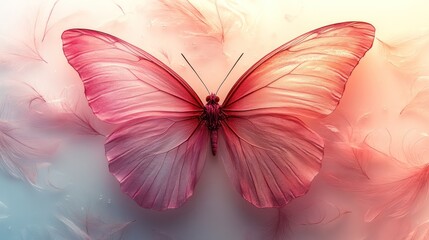 Obraz premium Pink butterfly on a pastel background.