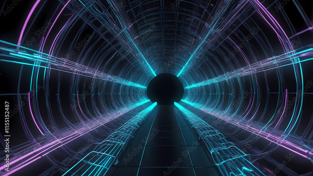 Aufkleber cybernetic tunnel: journey into the digital realm with this mesmerizing image of a futuristic tunnel