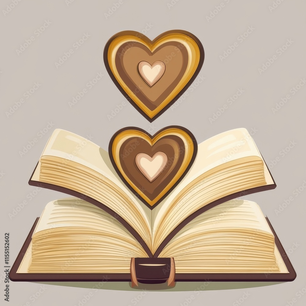 Poster an illustrated open book with two floating hearts above it, symbolizing love for reading.