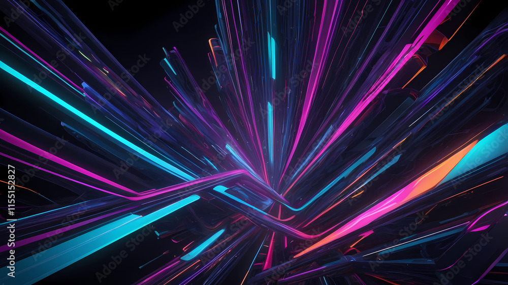 Poster neon dreamscape: a vibrant symphony of neon lights in a futuristic, abstract dreamscape. 3d-rendered