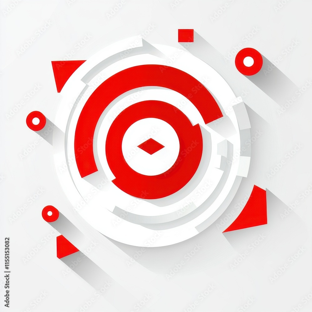 Poster abstract design featuring red and white geometric shapes and circles, creating a dynamic modern look