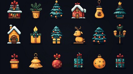 Fototapeta premium Winter Holiday Icon Set