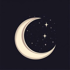 Naklejka premium Beautiful crescent moon with twinkling stars against a dark night sky.