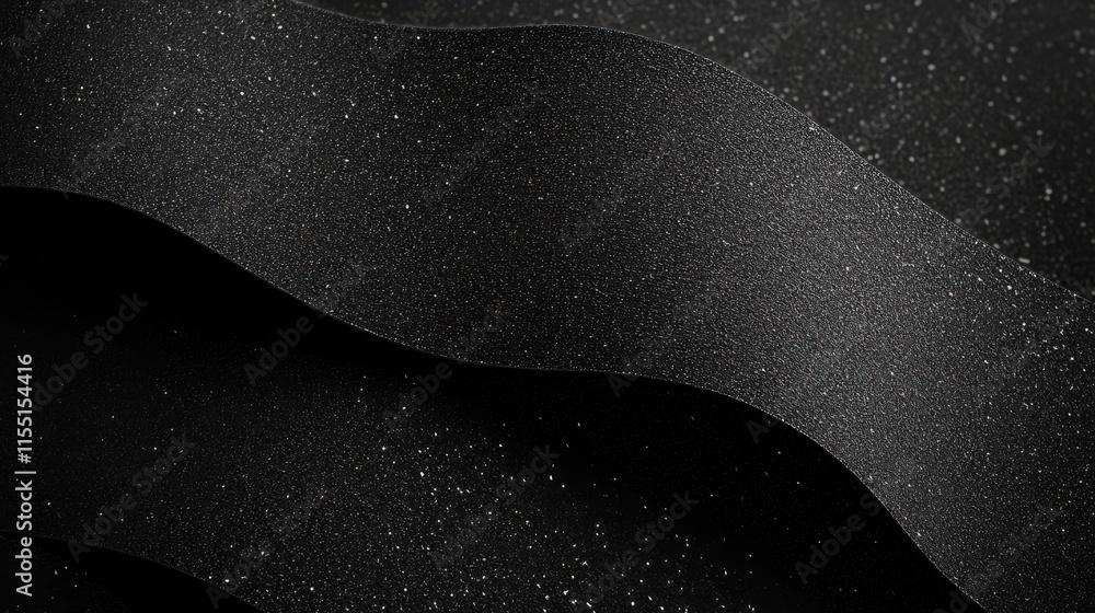 Poster close-up of shimmering black textured waves with a starry effect, creating a moody and elegant atmos