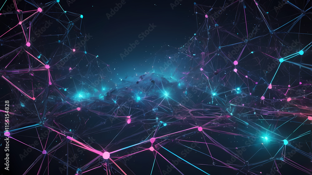Poster cybernetic nebula: a mesmerizing digital rendering of a futuristic network, showcasing interconnecte