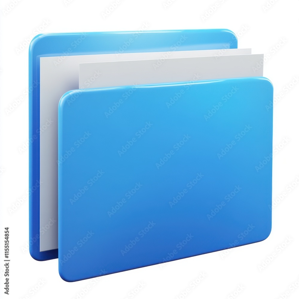 Poster two blue file folders with blank sheets, representing organization and productivity.