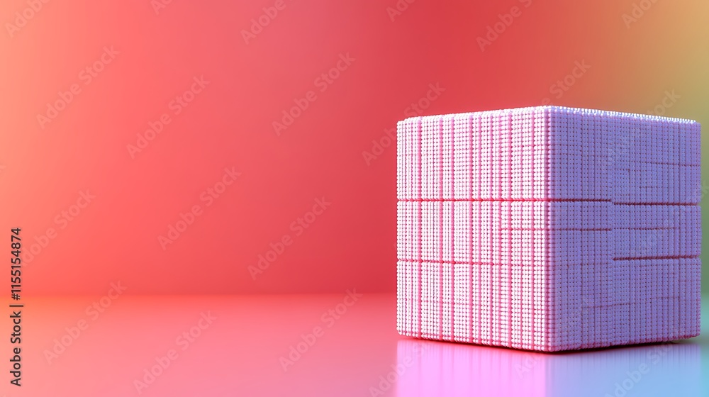 Poster pink cube structure on gradient background.
