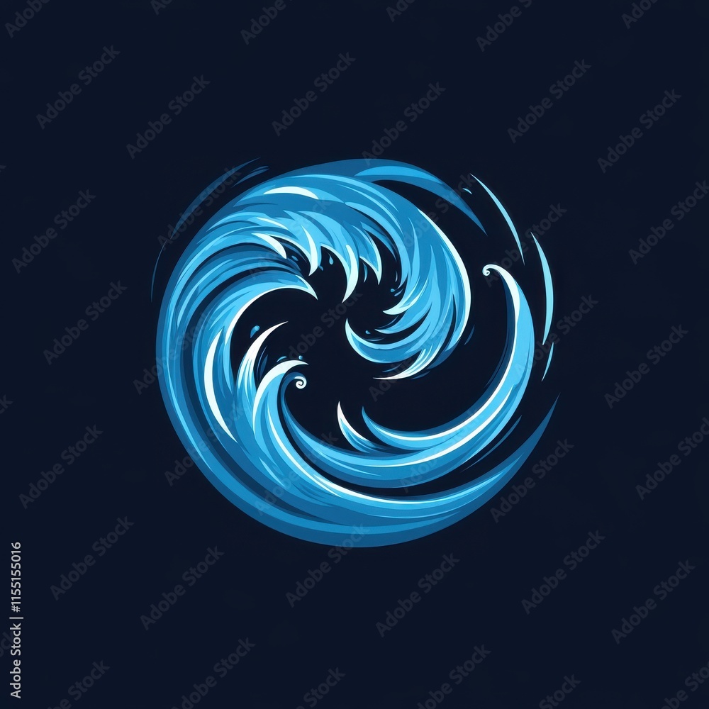 Poster a vibrant swirl of blue ocean waves in a circular design, creating a dynamic and energetic feel.