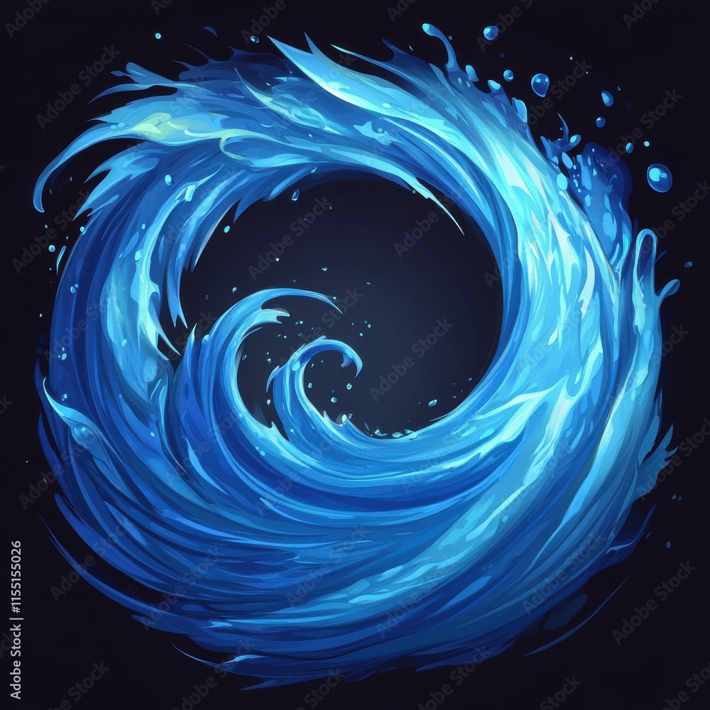 Poster dynamic blue wave illustration with vibrant hues and fluid shapes, creating a sense of movement and 