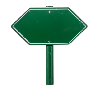 blank green road sign guide sign board, metal iron arrow signboard, cutout png - Powered by Adobe