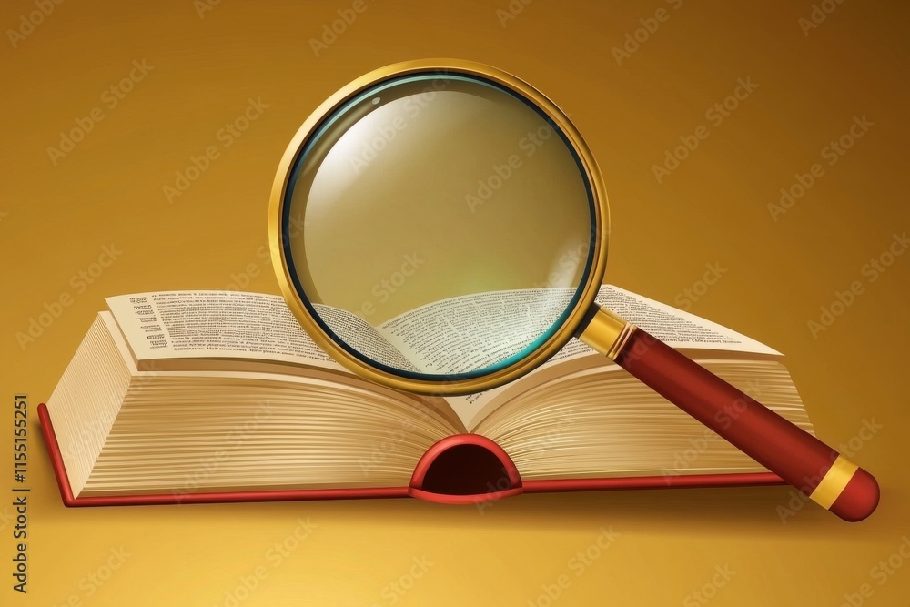 Aufkleber a classic open book with a magnifying glass resting on its pages, symbolizing knowledge and discover