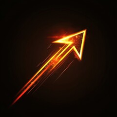 Dynamic glowing orange arrow moving upward on a dark background, symbolizing progress and success.