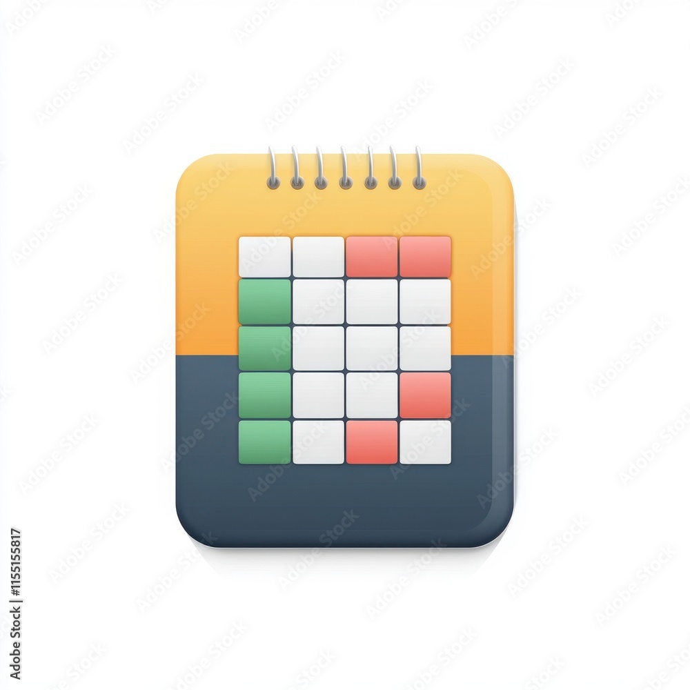 Poster colorful digital notepad icon featuring a grid pattern with green, red, and white squares.