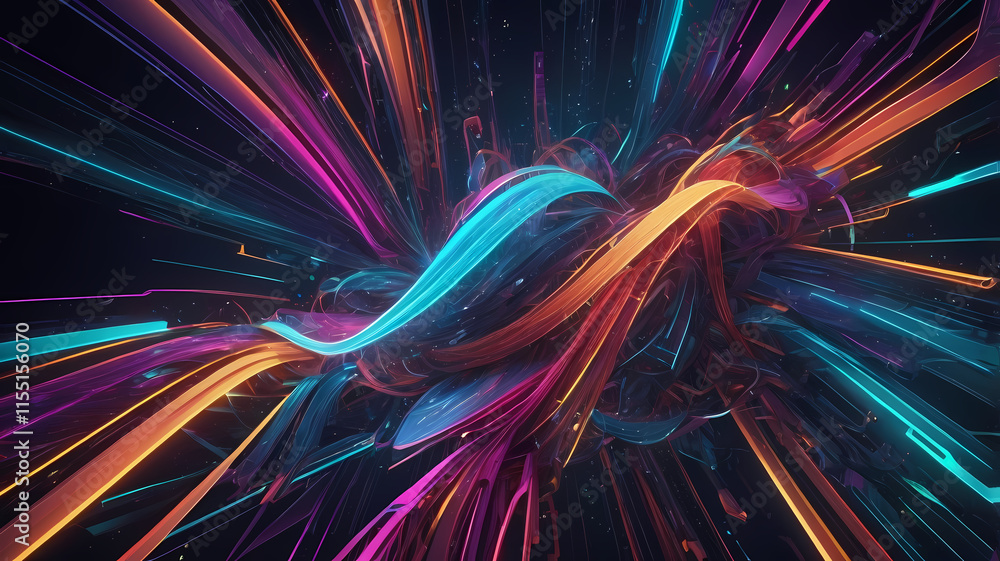 Poster abstract neon burst: a vibrant explosion of neon lights, creating a dynamic and captivating abstract
