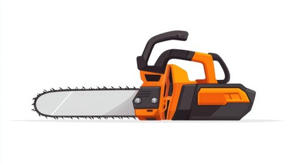 Fototapeta premium An orange and black electric chainsaw ideal for efficient, modern cutting tasks.