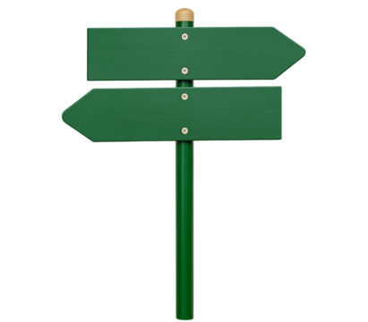 blank green wooden road sign guide board, directional street point sign board, cutout png