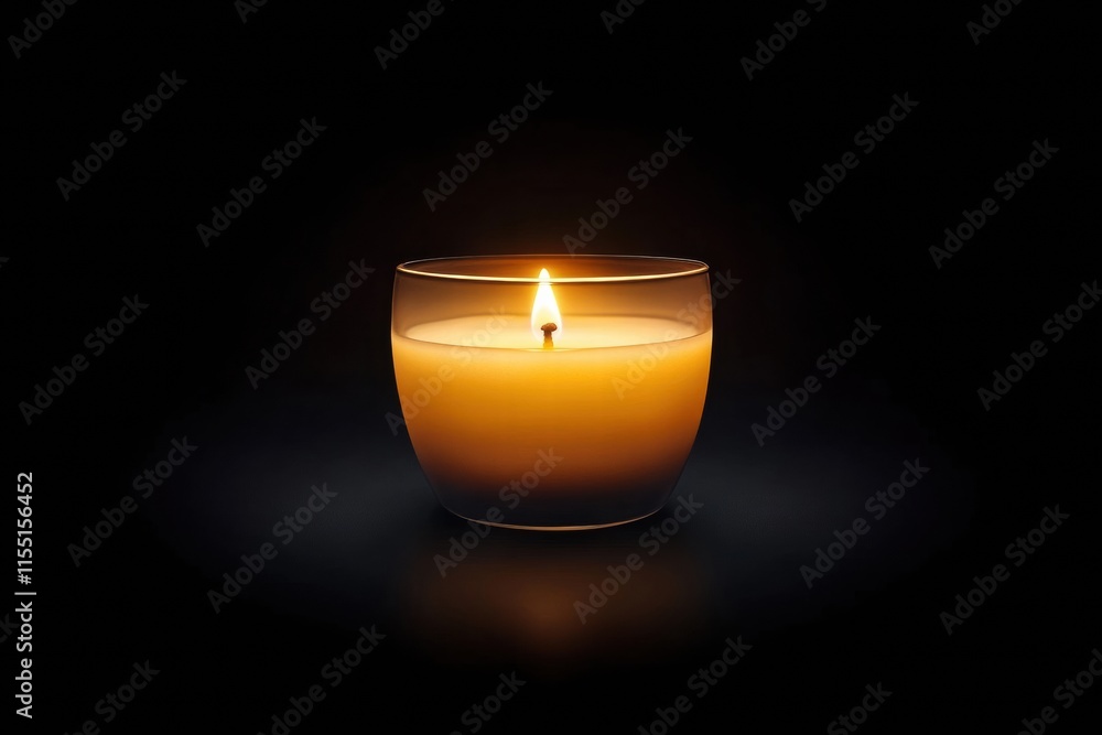 Poster warm glow of a lit candle in a glass holder illuminating a dark space. generative ai