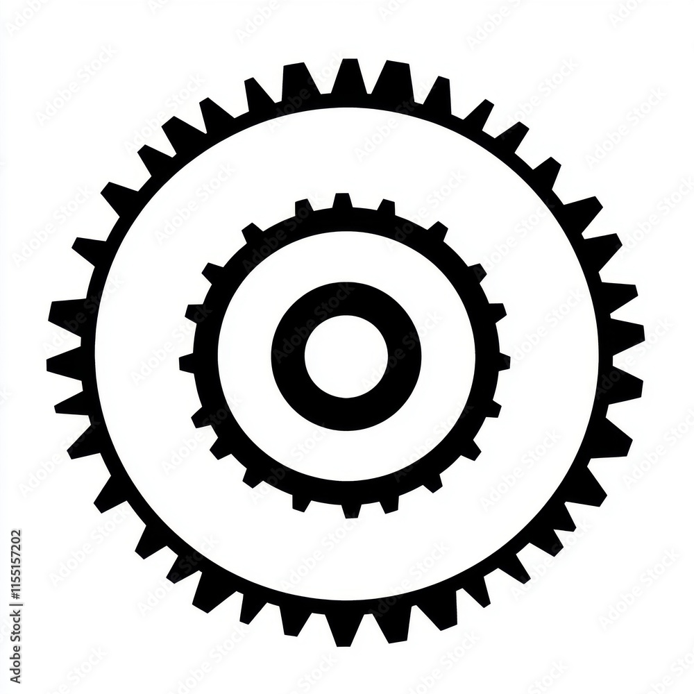 Aufkleber black and white illustration of interlocking gears symbolizing engineering and teamwork.