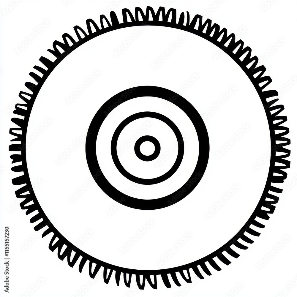 Poster abstract circular design with concentric circles and textured edges, creating a unique visual effect
