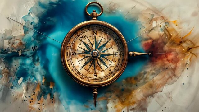 Artistic compass design with vibrant colors and dynamic brush strokes showcasing direction and exploration theme