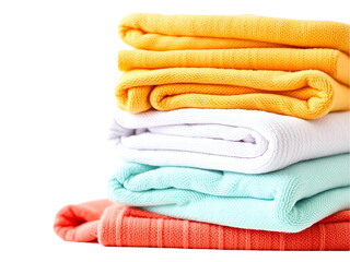 pile of colorful towels isolated on transparent background 