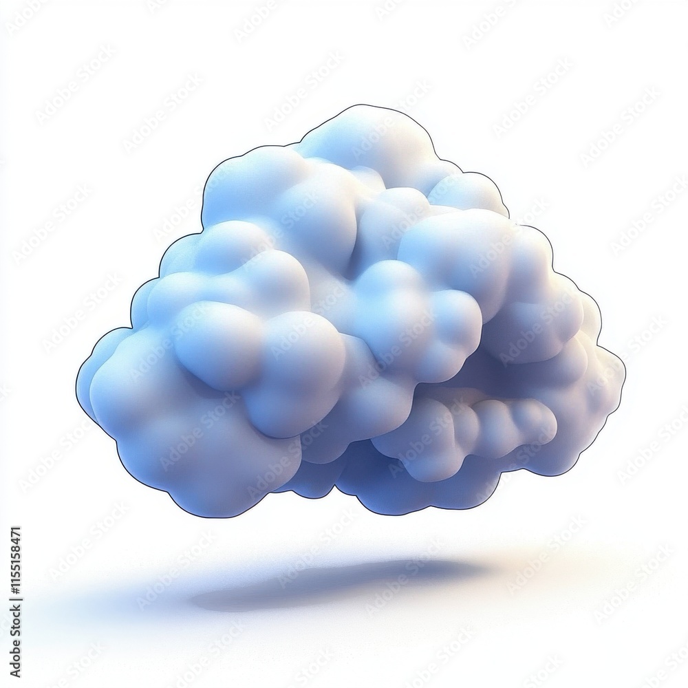 Poster a soft, fluffy cloud floating against a clean white background, creating a serene and calming atmosp