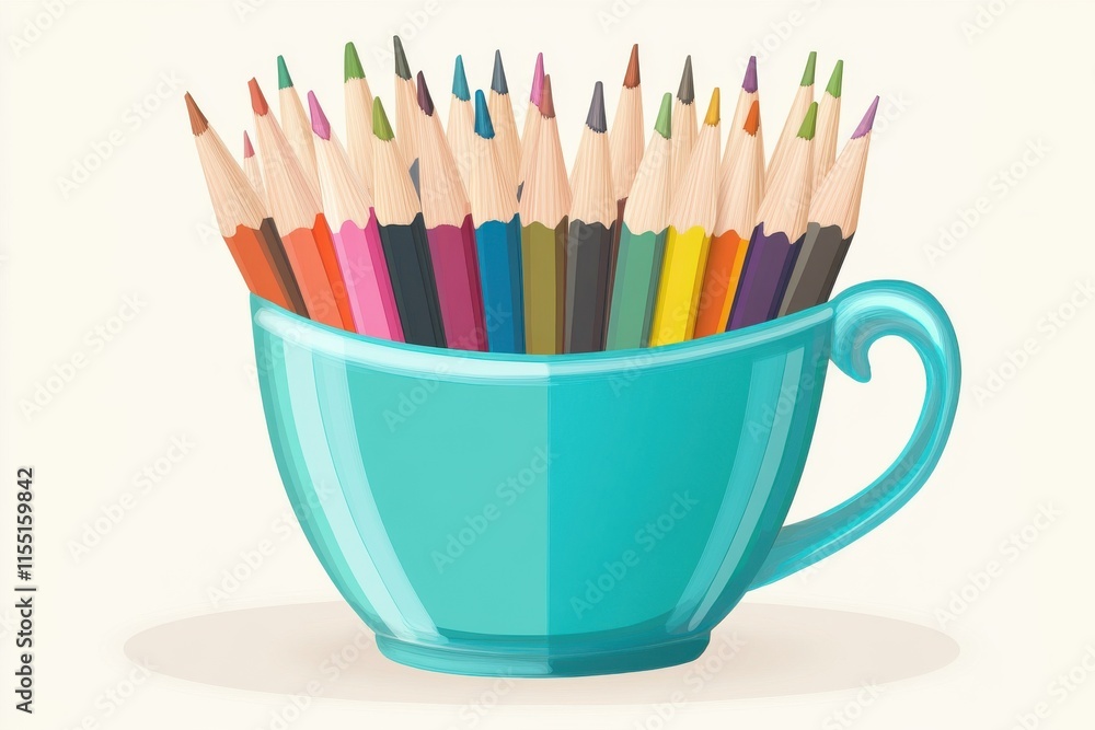 Aufkleber a vibrant collection of colored pencils arranged in a teal mug, showcasing an array of hues.