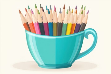 Fototapeta premium A vibrant collection of colored pencils arranged in a teal mug, showcasing an array of hues.