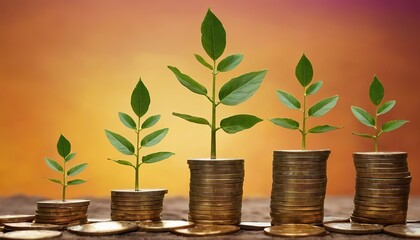 Gold coins and plants seedlings growing on gold coins money growing Gold coins in soil 5